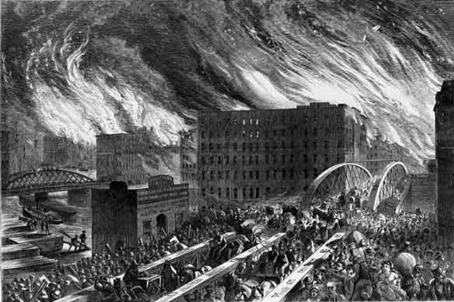 Chicago in Flames -- The Rush for Lives Over Randolph Street Bridge